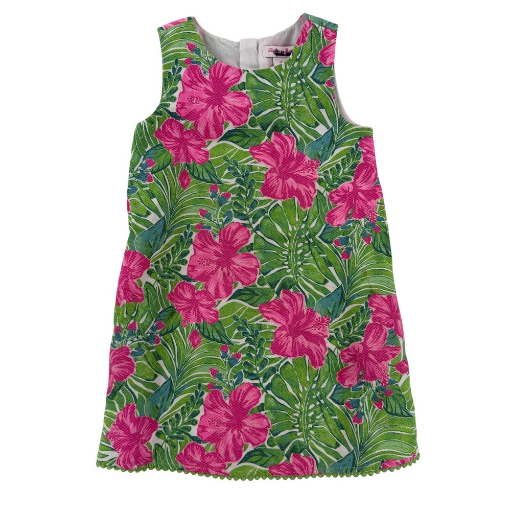 Tommy Bahama Dress Girls 4 Green Pink‎ Floral Sleeveless A Line Hawaiian Summer